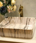 Marbling Vessel Sink,Bathroom Sink Rectangle with Faucet and Drain Ceramic Counter Top Sink Above Counter Bathroom Vanity Sink Bowl Art Wash Basin with floral decor.