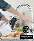 Smart Instant Hot Water Recirculating Pump With Built In Thermostat For Tanked And Tankless Heaters Super Quiet Three Speed On Demand Setup Gets Hot Water Pronto And Slashes Utility Costs with drinking water being filled from faucet.