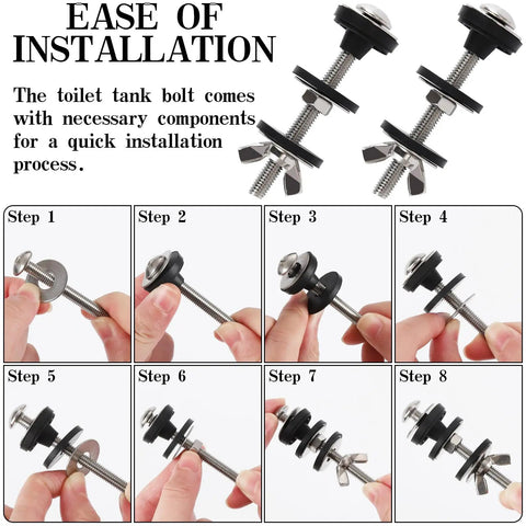 Premium Stainless Steel Toilet Seat Screws And Heavy Duty Bolts With Waterproof Rubber Gaskets For Universal Easy Install steps for installing toilet bolts.