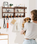 Two In One Wall Mount Coat Rack With Shelf And Key Mail Organizer 29 Inch Long Entryway Hanger with hooks holding items.