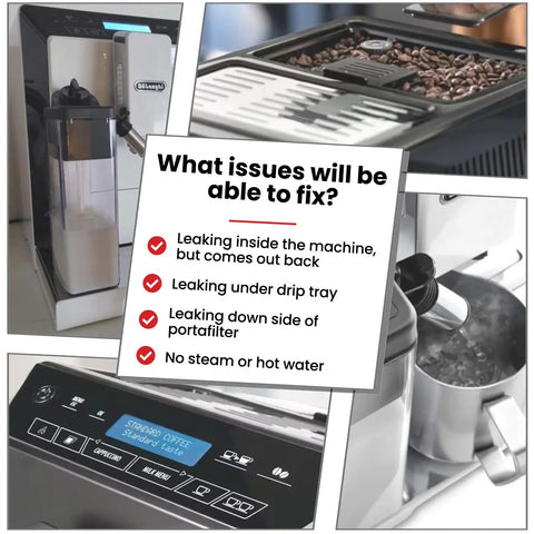 O Ring Repair Kit For Fully Automatic Espresso Machines Eletta ECAM 44660 showing fixable issues with leaks and steam