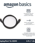 DisplayPort To HDMI Cable 6ft Unidirectional 4K 30Hz Gold Plated, coiled with gold-plated connectors; Amazon Basics branding.