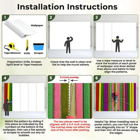 Installation instructions for Wall Mural Peel And Stick Self Adhesive Removable Large Wall Decor Scene in Kids Room