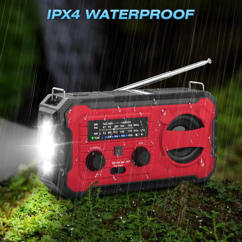 Emergency Radio With NOAA Weather Radio And AM FM Bands 10000mAh Power Bank USB Solar And Hand Crank Charging Builtin LED Flashlight
