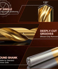 Close-up of drill bit from 131 Piece Thread Repair Kit With HSS Drill Bits And Stainless Steel Helicoil Inserts showing grooves and shank