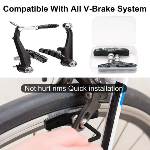 Long Lasting Bike Brake Pads Set With Universal 70mm V Brake Shoes Includes Hex Nut Tools And Shims installed on bike