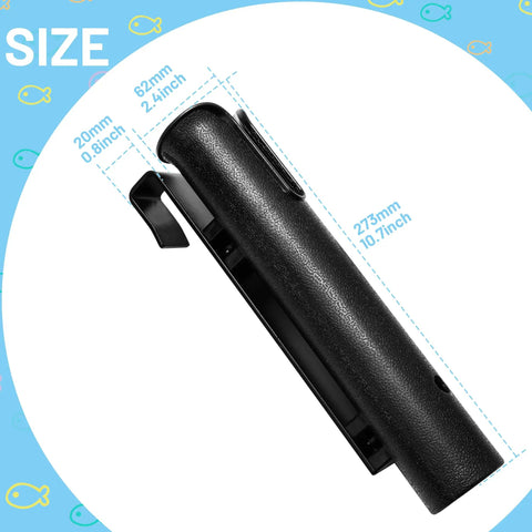 Side view of black Wall Mounted Cooler Fishing Rod Holder For YETI And RTIC, showing size dimensions in millimeters and inches