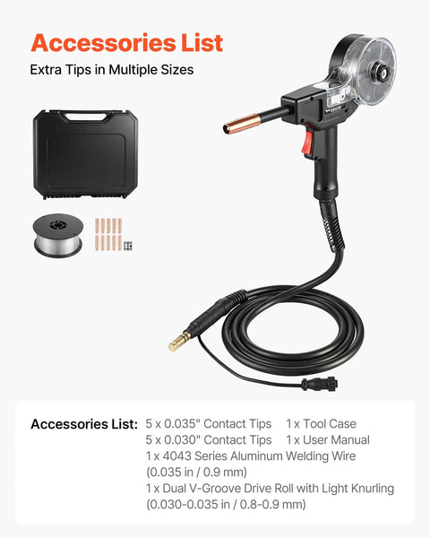 130 Amp Spool Gun With 10 Ft Cable Replacement For Lincoln Magnum 100SG K2532-1 Includes 11 Mig Tips ER4043 0.035 Aluminum Wire And Portable Toolbox Case Included with accessories