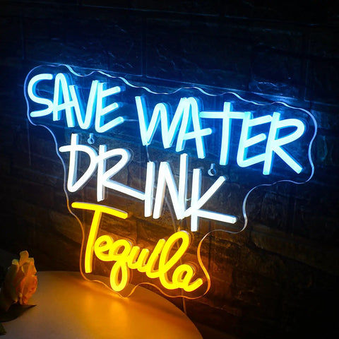 Save Water Drink Tequila neon sign for wall decor and mood lighting ambiance