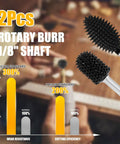 Heavy Duty Carbide Rotary Burr Set Featuring Kickass Coarse Teeth For Rapid Material Removal And Effortless Wood Carving On Foam Plastic Rubber And Dremel Compatible Rotary Hand Tools with 1/8 inch shanks.