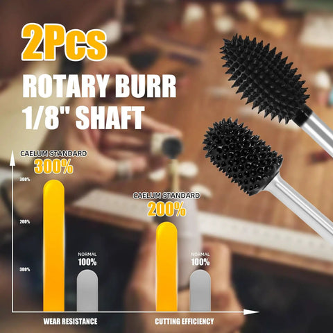 Heavy Duty Carbide Rotary Burr Set Featuring Kickass Coarse Teeth For Rapid Material Removal And Effortless Wood Carving On Foam Plastic Rubber And Dremel Compatible Rotary Hand Tools with 1/8 inch shanks.