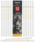 White Charcoal Pencils Set, Pack of 12 for Drawing and Highlighting, pro-grade sketch tools displayed with packaging