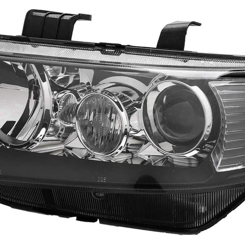 Close-up of Headlights Assembly With Black Housing Replacement For Acura TSX 2004 2005 Halogen Bulbs AC2518106 AC2519106