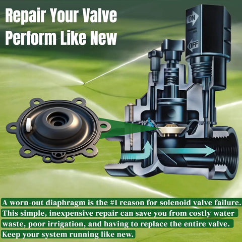 Two-pack irrigation valve diaphragm replacement kit for Rain Bird CP/CPF/DV/DVF/DAS/ASVF valves, Buna-N rubber.