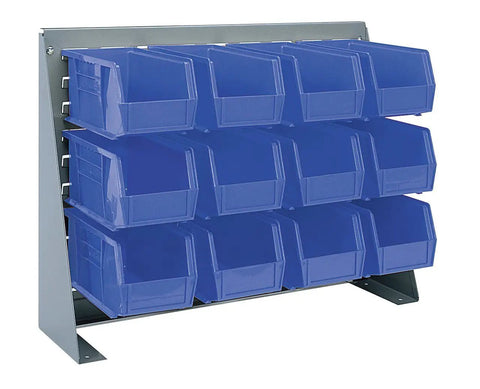 Heavy Duty Steel Louvered Panel Standing Workbench Storage Rack For Mounting AkroBin Bins, 28 Inch W X 8 Inch D X 20 Inch H, gray organizer