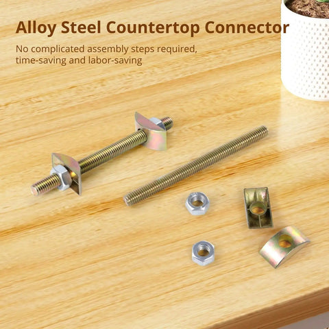 20 Pack Heavy Duty Countertop Connectors And Steel Table Fasteners Quick Setup Furniture Joiner Kit With Semi Round Nuts For Beds And Flip Desks Hella Strong Mounting Kit For Your Workshop with alloy steel fasteners and nuts on wood.