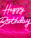 Pink Happy Birthday Neon Sign With Dimmer For Party Decoration And Bedroom Wall Decor Two Panel 16.5x8 And 23x8 Inches