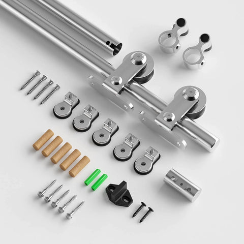 7 Foot Stainless Steel Sliding Door Hardware Kit For Single Wooden Door Top Mount Track System Fits 42 Inch Wide Panels T Style Rail components