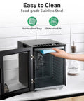Open food dehydrator with 12 stainless steel trays and door ajar, illustrating easy cleaning. Food Dehydrator For Jerky And More With 12 Stainless Steel Trays, 10 Presets, Adjustable 95 To 165 F Temperature, 48 Hour Timer, 850W Power, Perfect For Jerky, Dog Treats, Herbs, Veggies, Meat, And Fruit