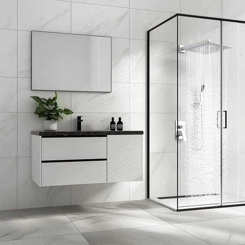 Modern bathroom with Sixteen Inch Rain Shower Head With High Pressure Rainfall Large Waterfall Design Ultra Thin Profile
