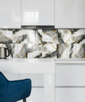 Marble Peel And Stick Backsplash Tiles 12x12 Inches Waterproof PVC Self Adhesive Wall Panels in a modern kitchen setup