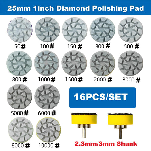 One Inch Diamond Polishing Pad Kit For Detail Finishing, 14 Piece Grit Range From 50 To 10000, Water Sanding Discs Image