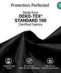 Custom Fit 35 Inch Grill Cover material made from OEKO-TEX Standard 100 certified black fabric for enhanced protection.