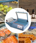Impulse Heat Sealer Shrink Wrap Machine For Books Cds And Food, blue iron, versatile use for fruits, DVDs, and food items.