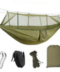 Go-To Portable Camping Hammock With Mosquito Net For Outdoor Adventures, Lightweight And Compact Hammock Tent For Hiking And Travel, Camping Gear Must Haves, Easy Setup And Ventilated Protection, Green with carabiners and straps included