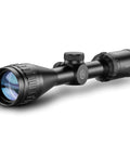 Close-up of 3 To 9X40 AO Riflescope With Glass Etched Reticle Parallax Adjustable 1 Inch Tube Fully Multicoated Optics For Varmint And Airgun Hunting Wide Field Of View Built Tough To Take Recoil And Clear As Day showing lens and adjustment knobs.