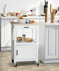 Smooth Rolling Kitchen Island Cart With Heavy Duty Casters And Solid Wood Top, White Mobile Coffee Bar And Microwave Stand For Dining Rooms, Straight Up Sturdy Setup That Is Gonna Last featuring wood top and storage.