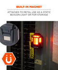 Skullerz 8993 Hard Hat Safety Light with magnetic mount attached to metal surface, showcasing its four-direction beacon feature.