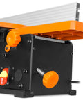 Heavy Duty 6 Inch Benchtop Jointer With 10 Amp Motor And Spiral Cutterhead For Silky Smooth Woodworking Edges Fully Adjustable Fence Setup Built Like A Tank showing control panel and adjustment knobs.