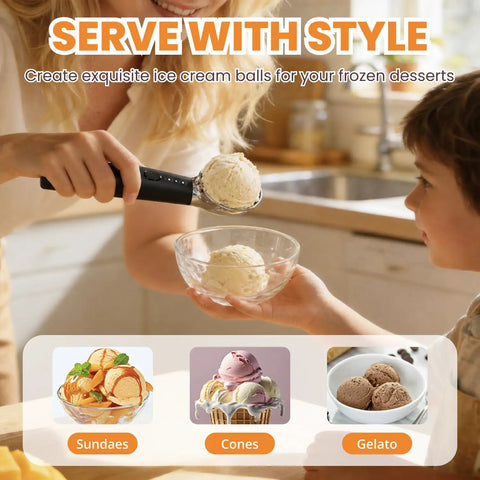Heated Ice Cream Scoop With Three Heat Settings And 2600mAh Rechargeable Battery For Effortless Scooping in kitchen scene