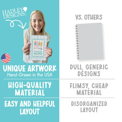 Woman holding Blank Recipe Book For Writing Your Own Dishes Spiral Notebook With 79 Blank Pages DIY Kitchen Journal