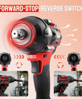 Heavy Duty Cordless Impact Wrench With Half Inch Drive Featuring A Brushless Motor And Legit 1106 Foot Pound Torque showing forward-stop-reverse switch.