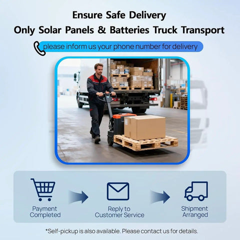 Warehouse worker loading Off Grid Solar Panel Kit For Home With 10kW Inverter And 120V 240V Split Phase Power Output 48V Battery Storage