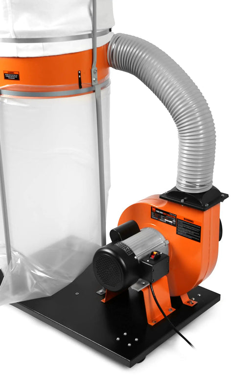 Powerful Woodworking Dust Collector, 1300 CFM, 14 Amp Motor, 5-Micron Filtration, 50-Gallon Collection Bag, Dual 4-Inch Inlets, Mobile Base