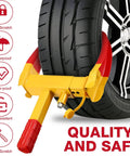 Three Pack Heavy Duty Trailer Wheel Locks For Cars And Vehicles Beefy Universal Anti Theft Tire Clamps Deterrent Yellow And Red