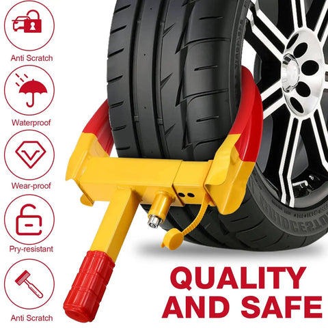 Three Pack Heavy Duty Trailer Wheel Locks For Cars And Vehicles Beefy Universal Anti Theft Tire Clamps Deterrent Yellow And Red