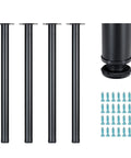 30 Inch Adjustable Metal Desk Legs Set Of 4, Heavy Duty Black Round Furniture Legs With Solid Square Base, Floor Protectors Included