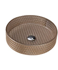 Bathroom Vessel Sink Crystal Glass Vessel Bowl Sink Light Brown Round Vessel Sink with textured surface and pop-up drain hole.