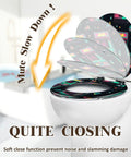 Seamless Toilet Seat, Bathroom with vibrant design, showcasing soft close feature and adjustable installation fittings.