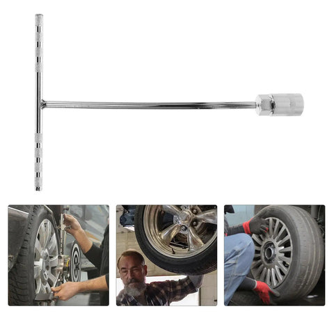 Straight Shooter T Handle Socket Wrench Set Forged From Heavy Duty Steel, shown with chrome finish for turning tight nuts.
