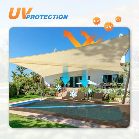 Beige 6 Ft Triangle Sun Shade Sail For Patio Pergola Backyard Deck Carport UV Blocking Permeable HDPE Knit Fabric