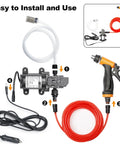 Go To Portable Smart Electric Pressure Washer Pump Kit 100W 160 PSI 12V DC Auto Start Stop With 21.3 Ft PVC Hose components