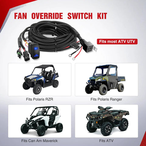 ATV UTV Fan Override Switch Kit With 16AWG Wiring Harness And 5 Pin Rocker Relay Plug And Play For Engine Cooling