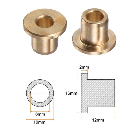 Drop In Ready Bronze Flange Bearing Sleeves Built Tough For Heavy Duty Workshop Projects Featuring Smooth Self Lubricating Operation And Bulletproof Wear Resistance For 6 Mm Shaft Daily Use, showing dimensions and design.