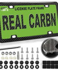 Real Carbon Fiber License Plate Frame 4 Hole Universal Black Car Tag Holder Cover Premium 100 Percent Carbon Fiber Weave