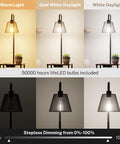 No Fuss All In One Floor Lamp With Table And Shelves Built In Two USB Ports And Outlet showing light color variations and dimming.